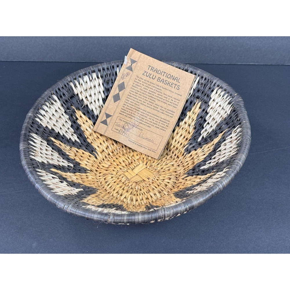 Traditional Zulu Imbenge Basket Hand Woven South Africa Khumalo 10.5in